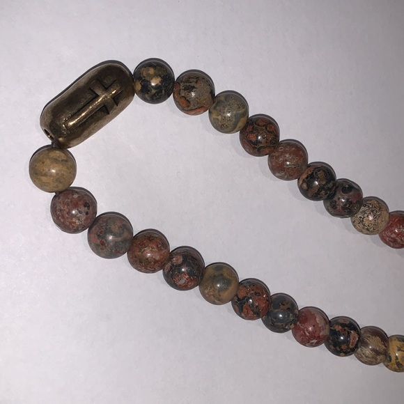 Stone Jasper Beaded Cross Necklace Boho Rustic - Picture 7 of 7